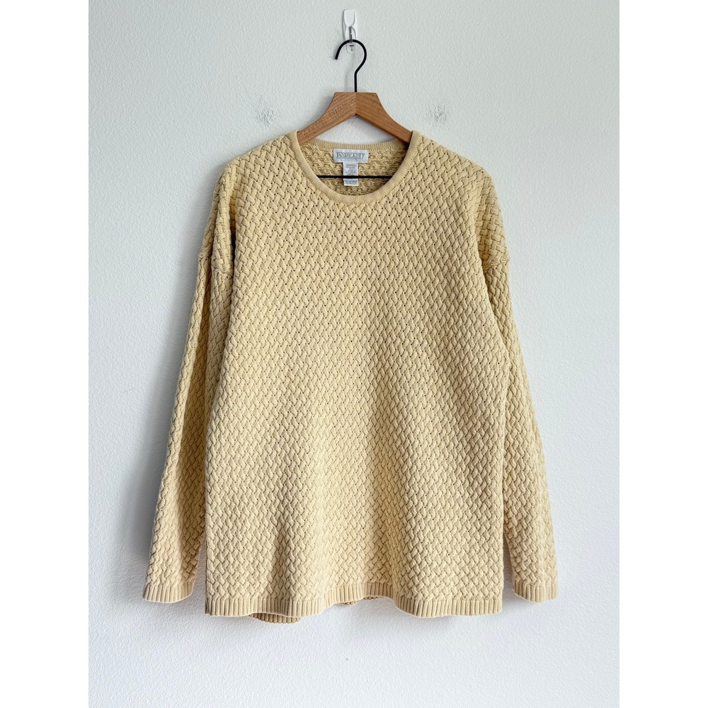 VTG Lands' End Yellow Cotton Basketweave Knit Pullover Sweater Coastal Grandma